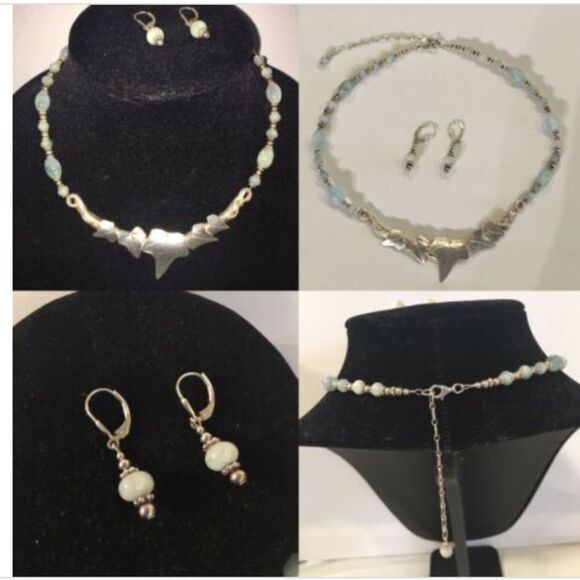 Necklace & Earring Set Light Blue Silver in Color - Picture 1 of 8